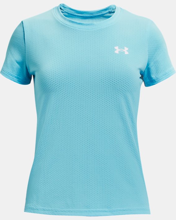 Girls' HeatGear® Armour Short Sleeve, Blue, pdpMainDesktop image number 0